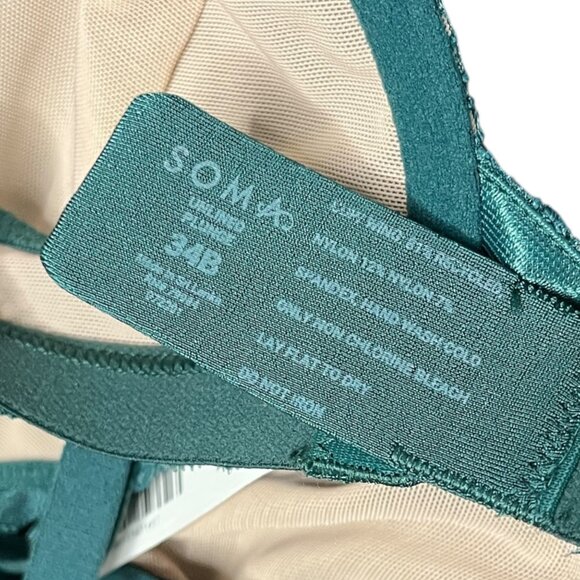 Soma Bra Unlined Lace Plunge NEW Dark Forest Green 34B Convertible - Picture 8 of 8